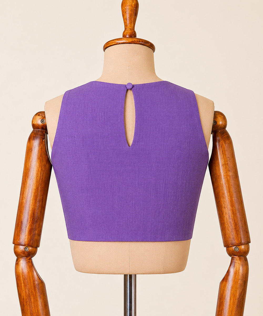 Purple cotton boat neck sleeveless zip side opening blouse