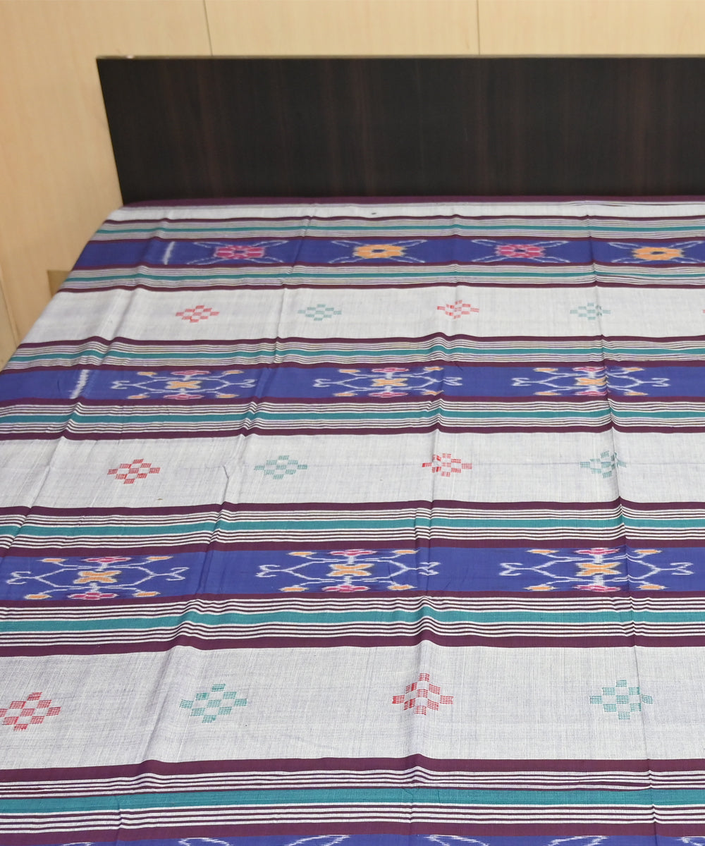 Dark grey multi colour traditional ikat handmade sambalpuri cotton bedsheet