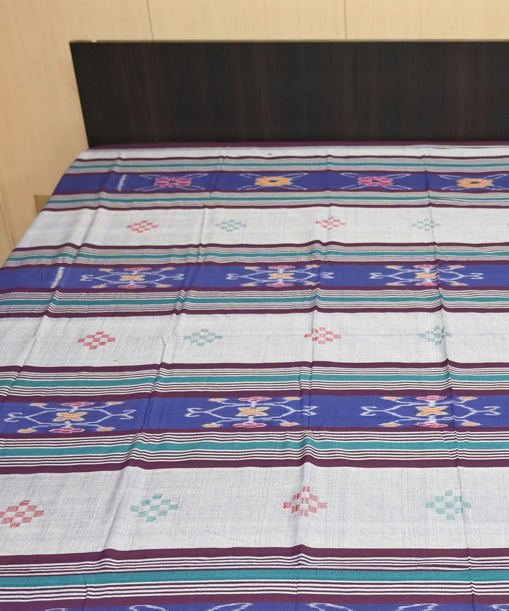 Dark grey multi colour traditional ikat handmade sambalpuri cotton bedsheet
