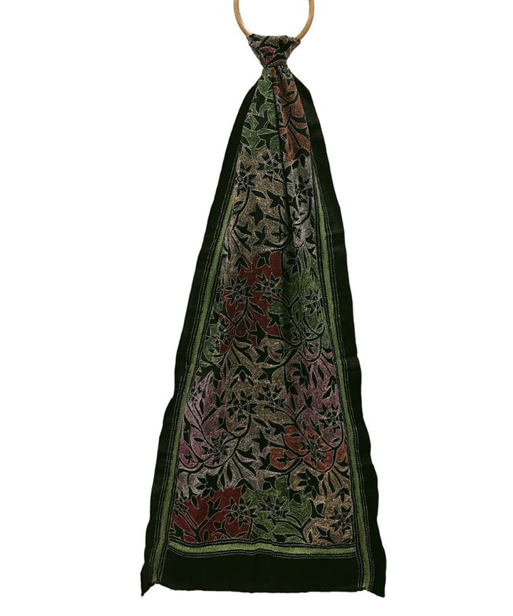 Black hand embroidered kantha stitch silk stole