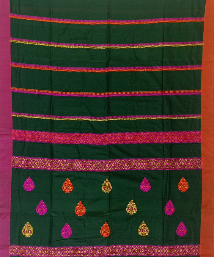 Dark green multicolor handloom cotton bengal saree