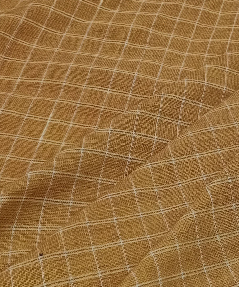 Yellow white checks handwoven cotton fabric