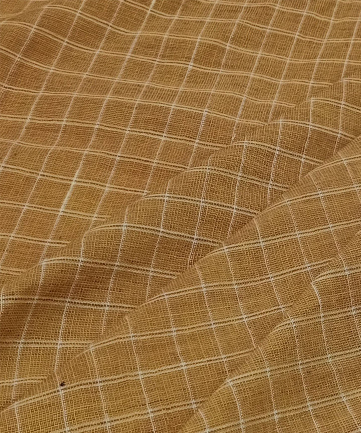 Yellow white checks handwoven cotton fabric