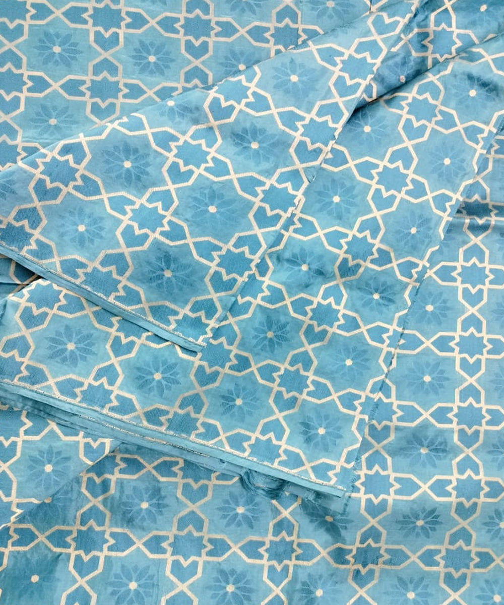 Sky blue handloom banarasi silk fabric