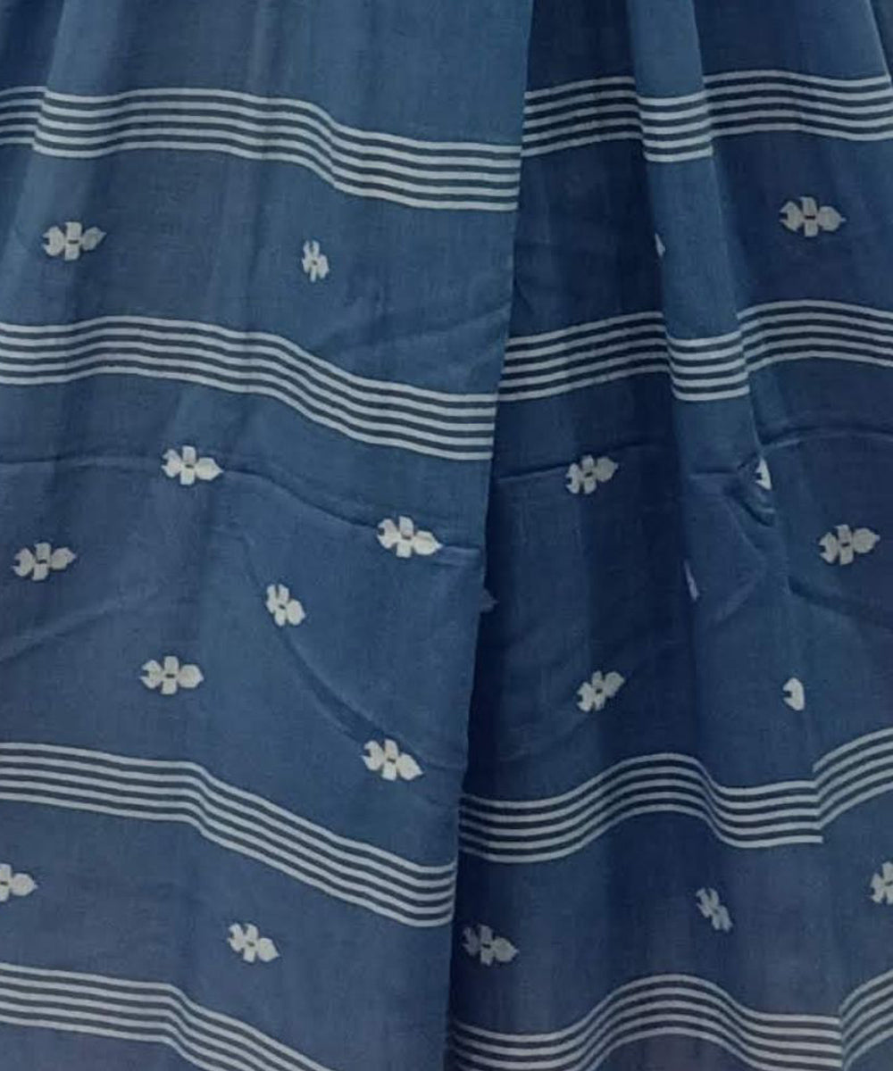 Navy blue handwoven cotton jamdani dupatta
