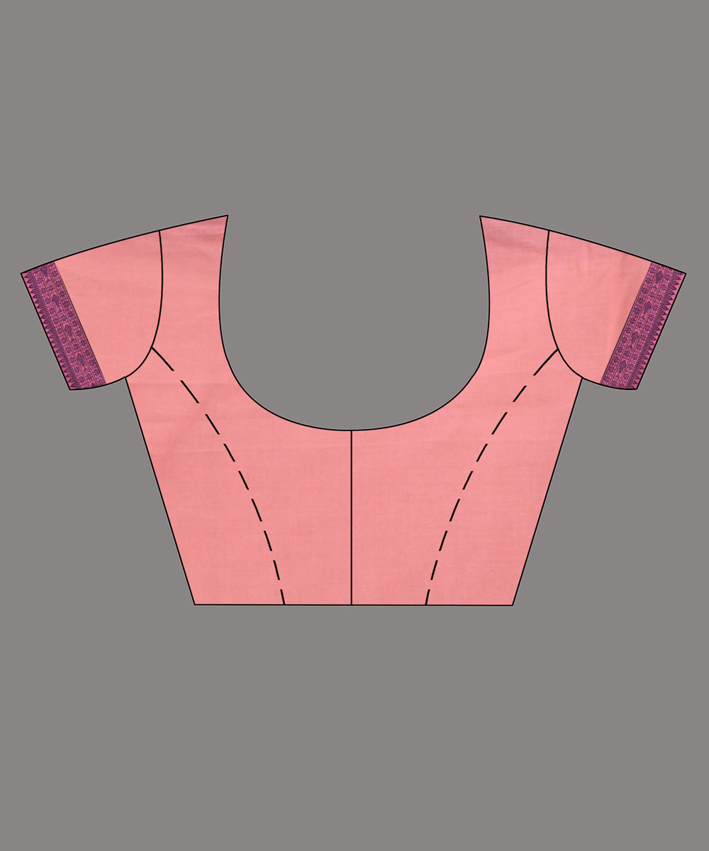 Antique pink navy blue handloom cotton bengal saree