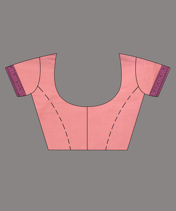 Antique pink navy blue handloom cotton bengal saree