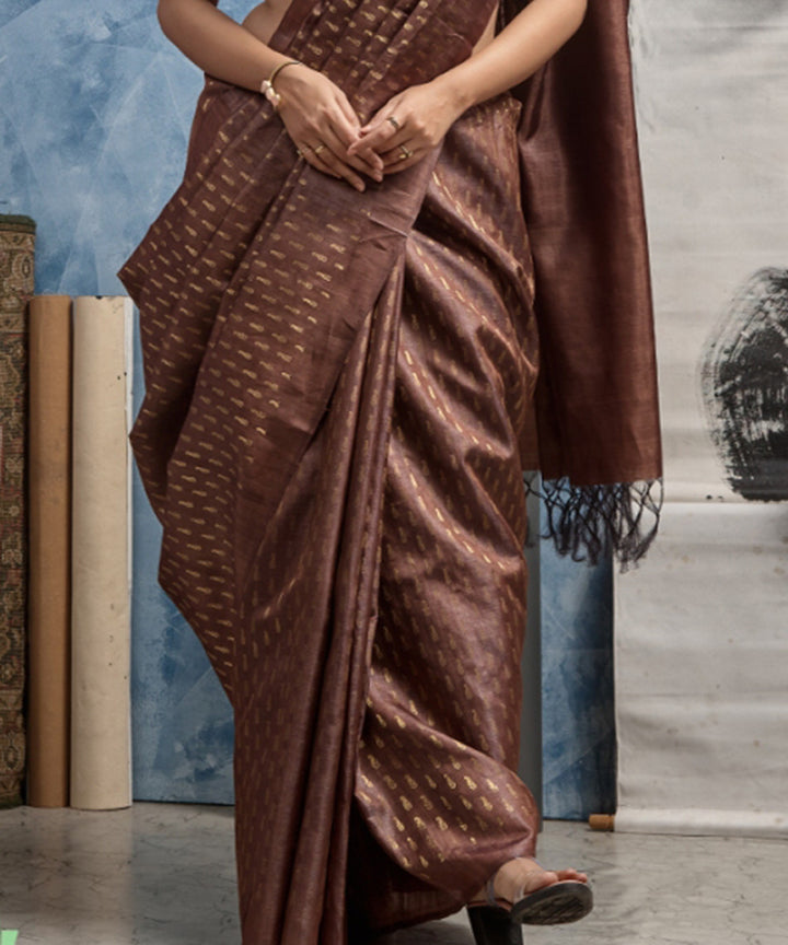Brown handloom tussar silk chhatisgarh saree