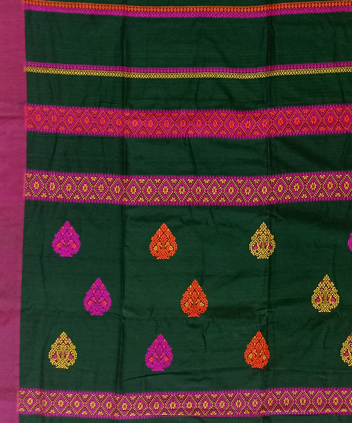 Dark green multicolor handloom cotton bengal saree