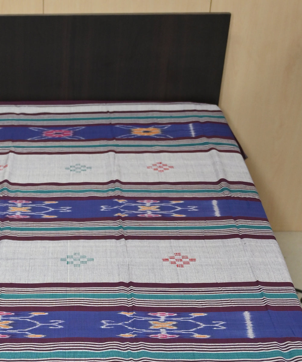 Dark grey multi colour traditional ikat handmade sambalpuri cotton bedsheet