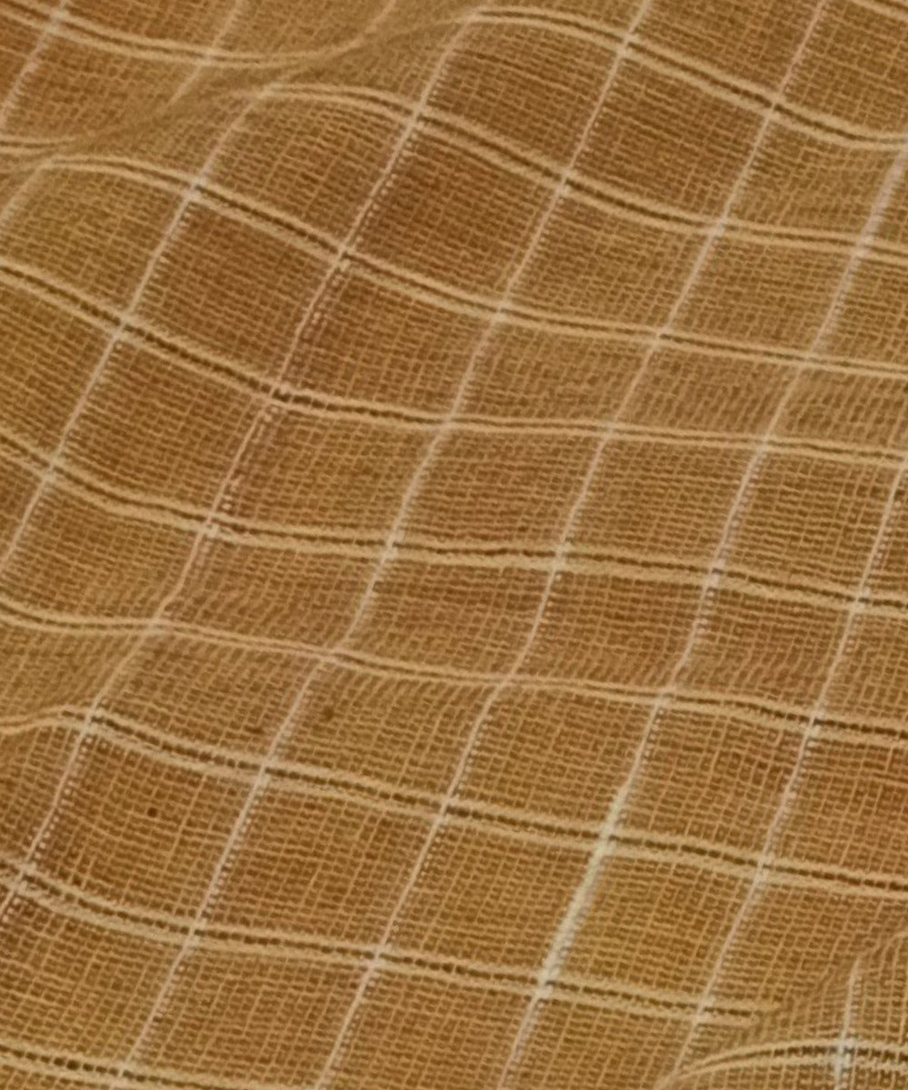 Yellow white checks handwoven cotton fabric