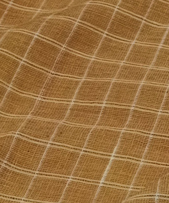 Yellow white checks handwoven cotton fabric