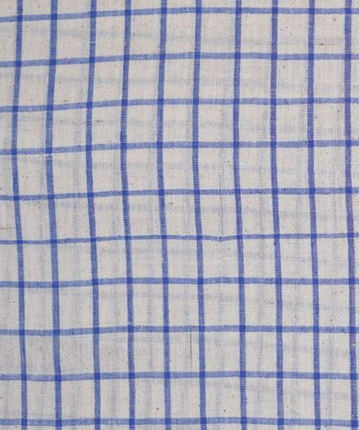 Cyan blue checks on cream handwoven kala cotton fabric