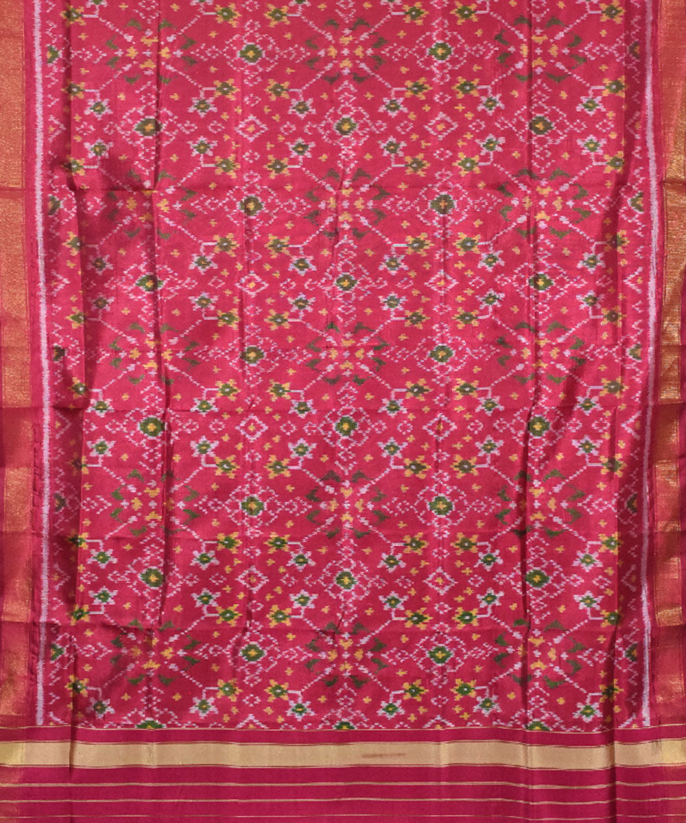 Pink green handloom silk patola dupatta