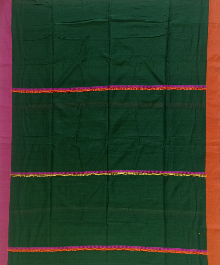 Dark green multicolor handloom cotton bengal saree