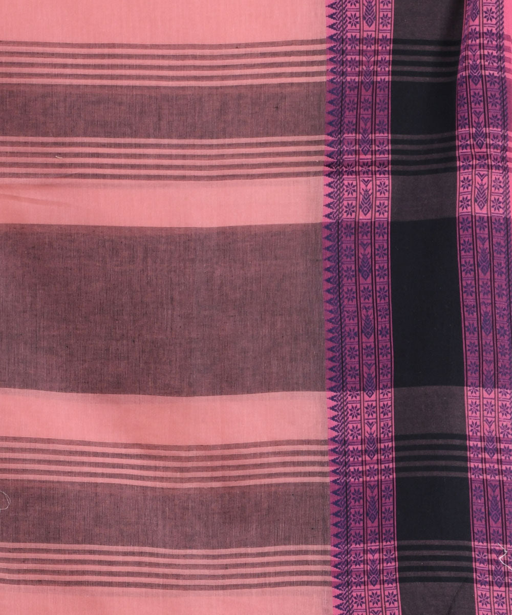 Antique pink navy blue handloom cotton bengal saree