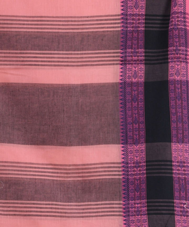 Antique pink navy blue handloom cotton bengal saree