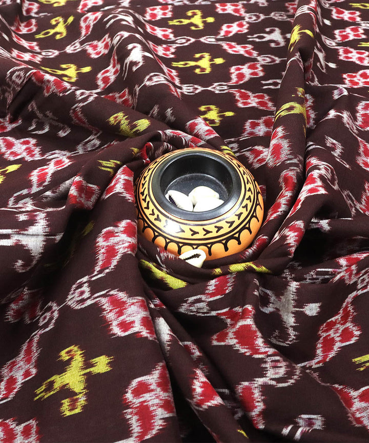 Yellow maroon handwoven cotton sambalpuri dress material