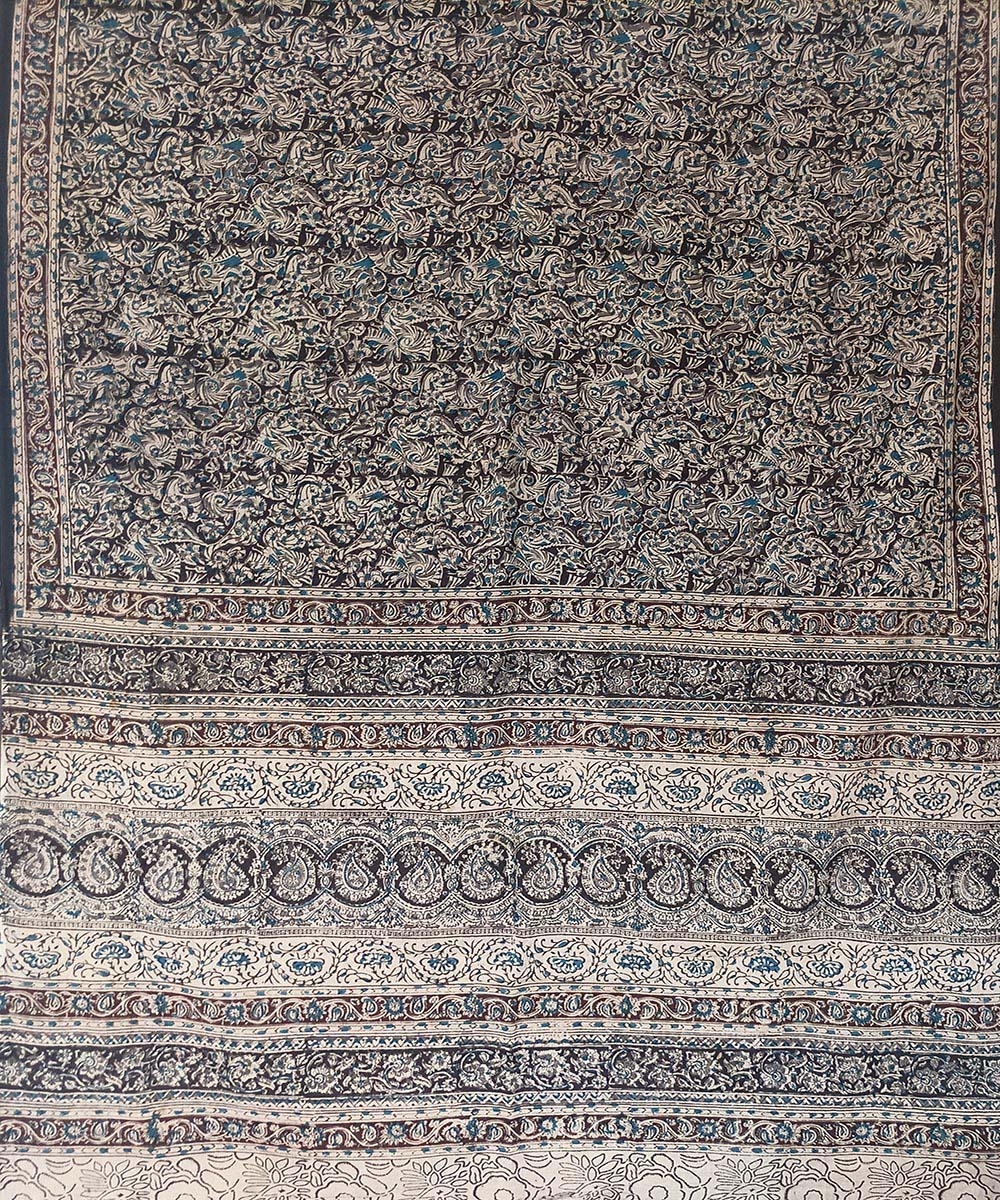 Black kalamkari cotton hand printed saree