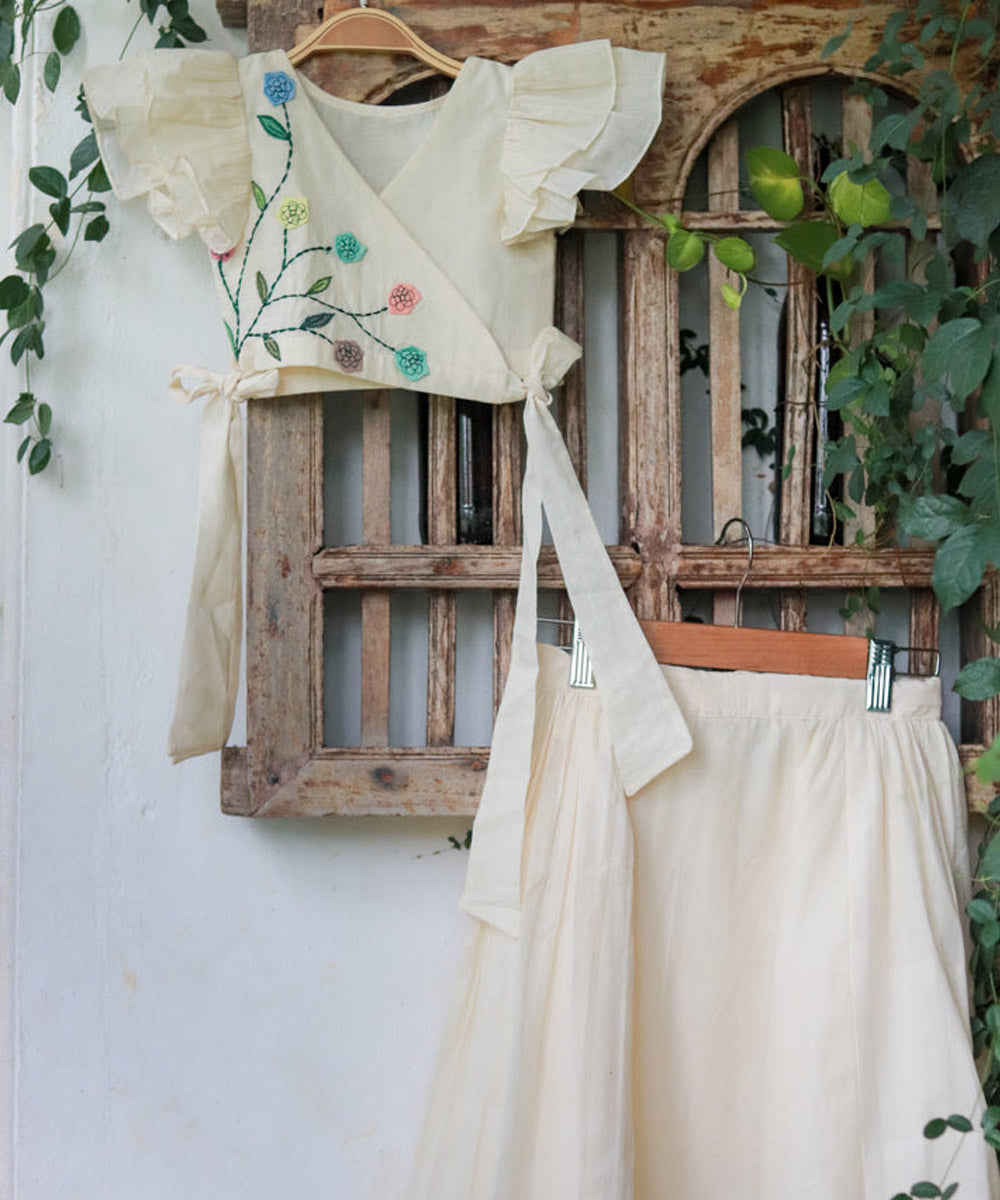 Atham white handwoven cotton top and skirt set