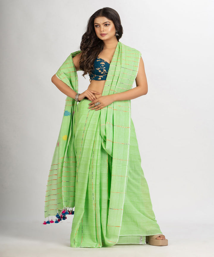 Light green handwoven cotton bengal saree