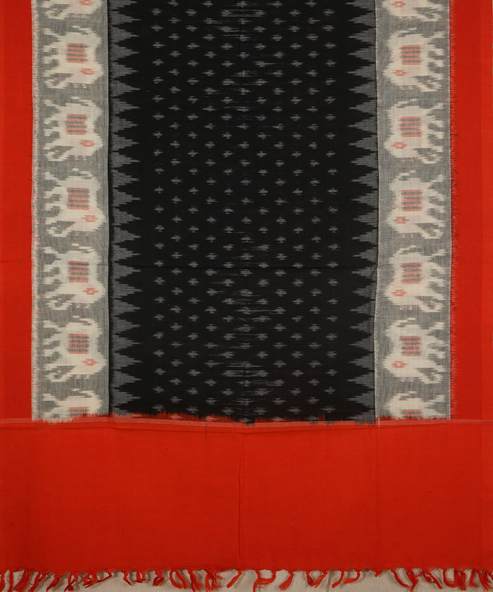 Black red hand woven cotton pochampally ikat dupatta