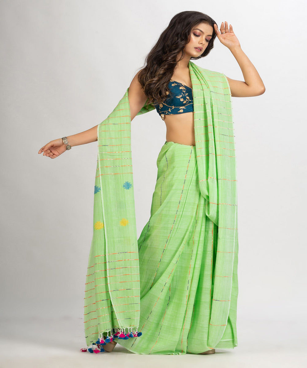 Light green handwoven cotton bengal saree