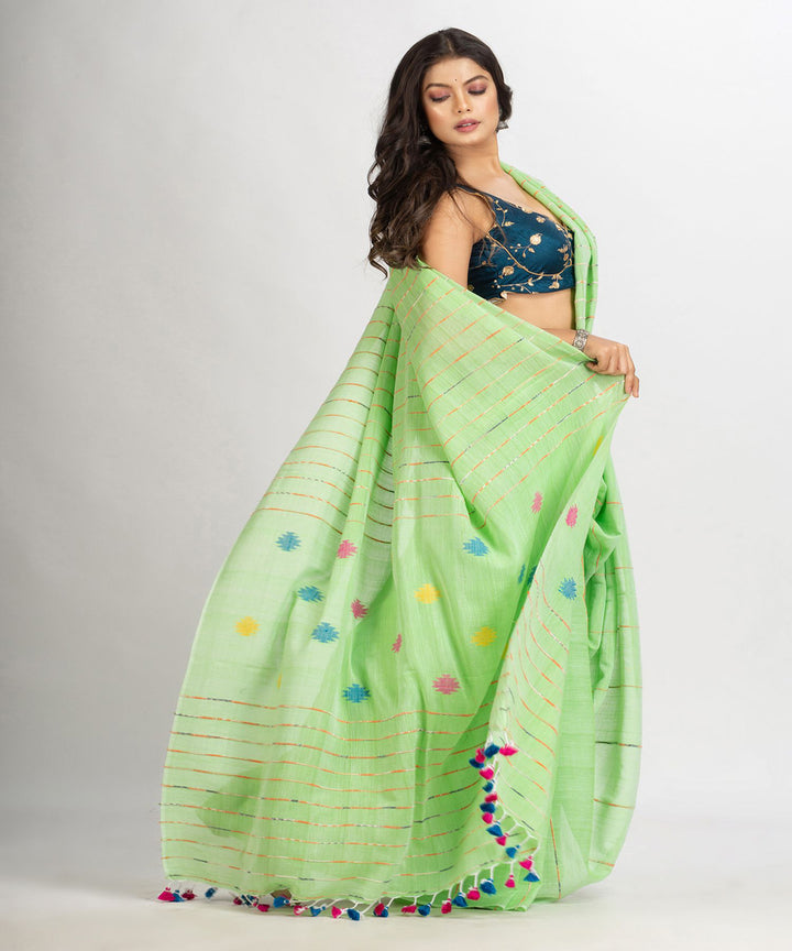 Light green handwoven cotton bengal saree