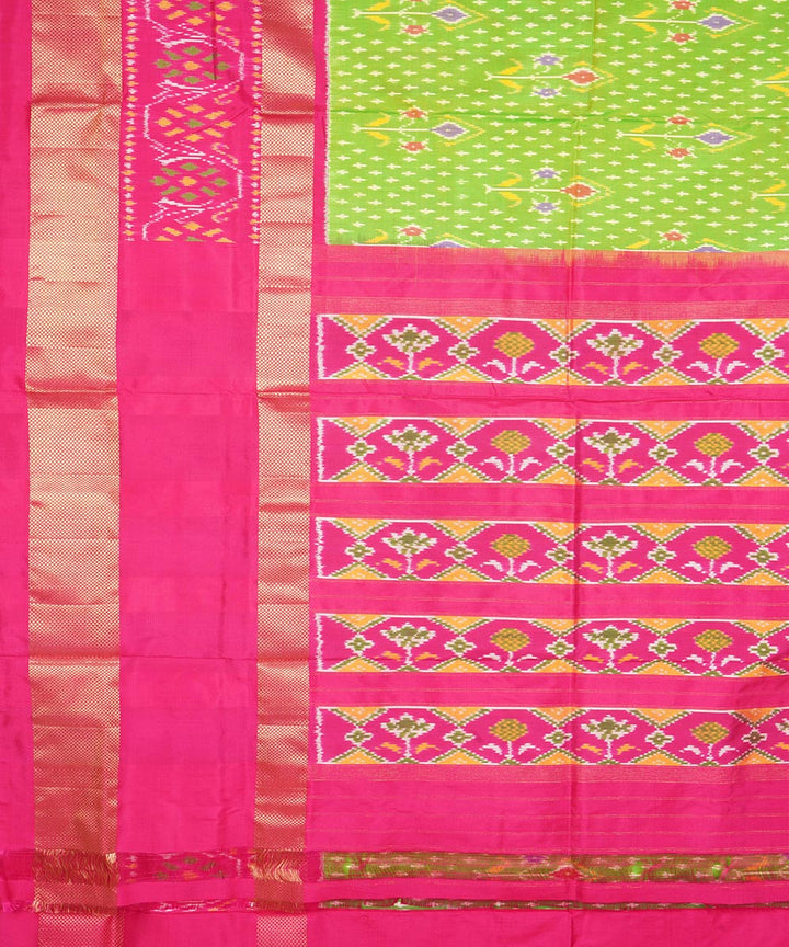 Light green pink silk handloom pochampally ikat saree