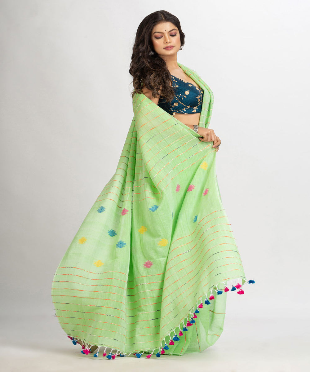 Light green handwoven cotton bengal saree