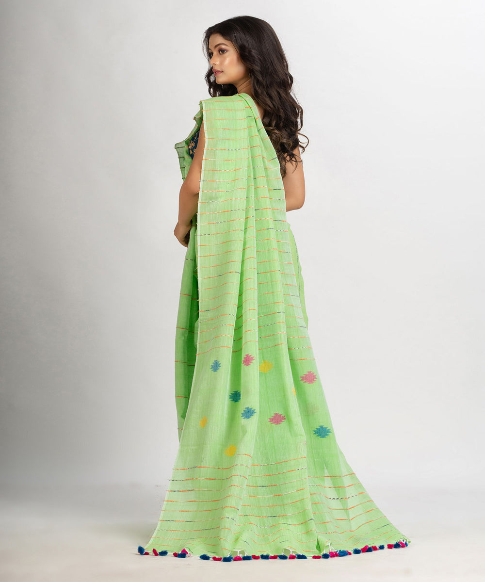 Light green handwoven cotton bengal saree