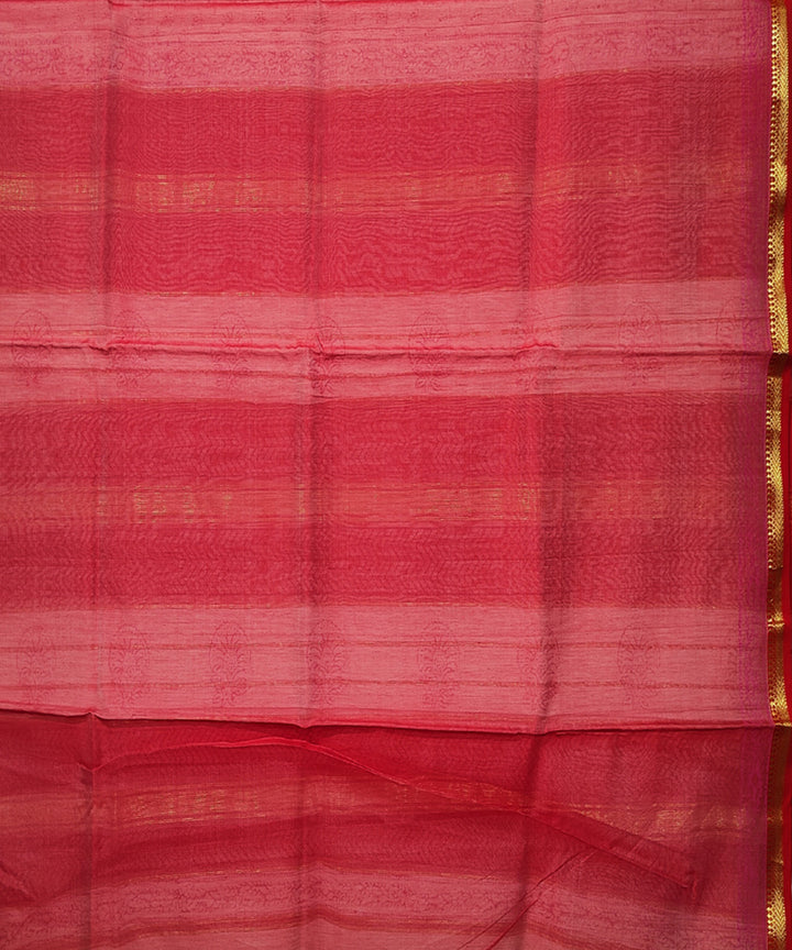 Light pink hand block printed maheshwari cotton silk saree