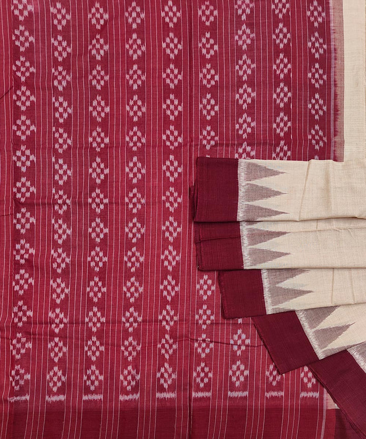 Cream maroon Cotton Handwoven Nuapatna Saree