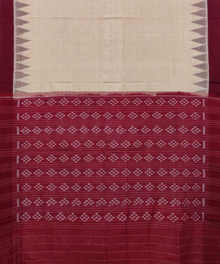 Cream maroon Cotton Handwoven Nuapatna Saree