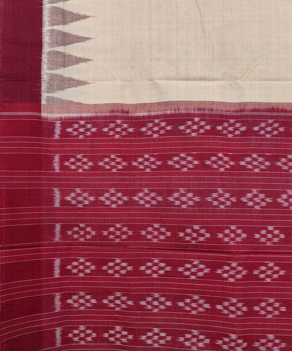 Cream maroon Cotton Handwoven Nuapatna Saree