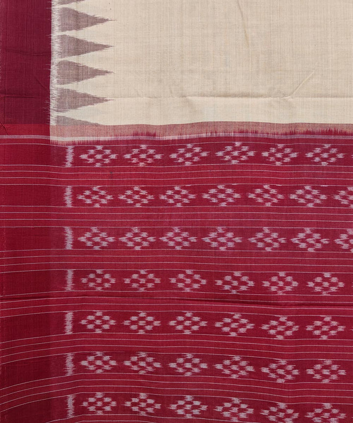 Cream maroon Cotton Handwoven Nuapatna Saree