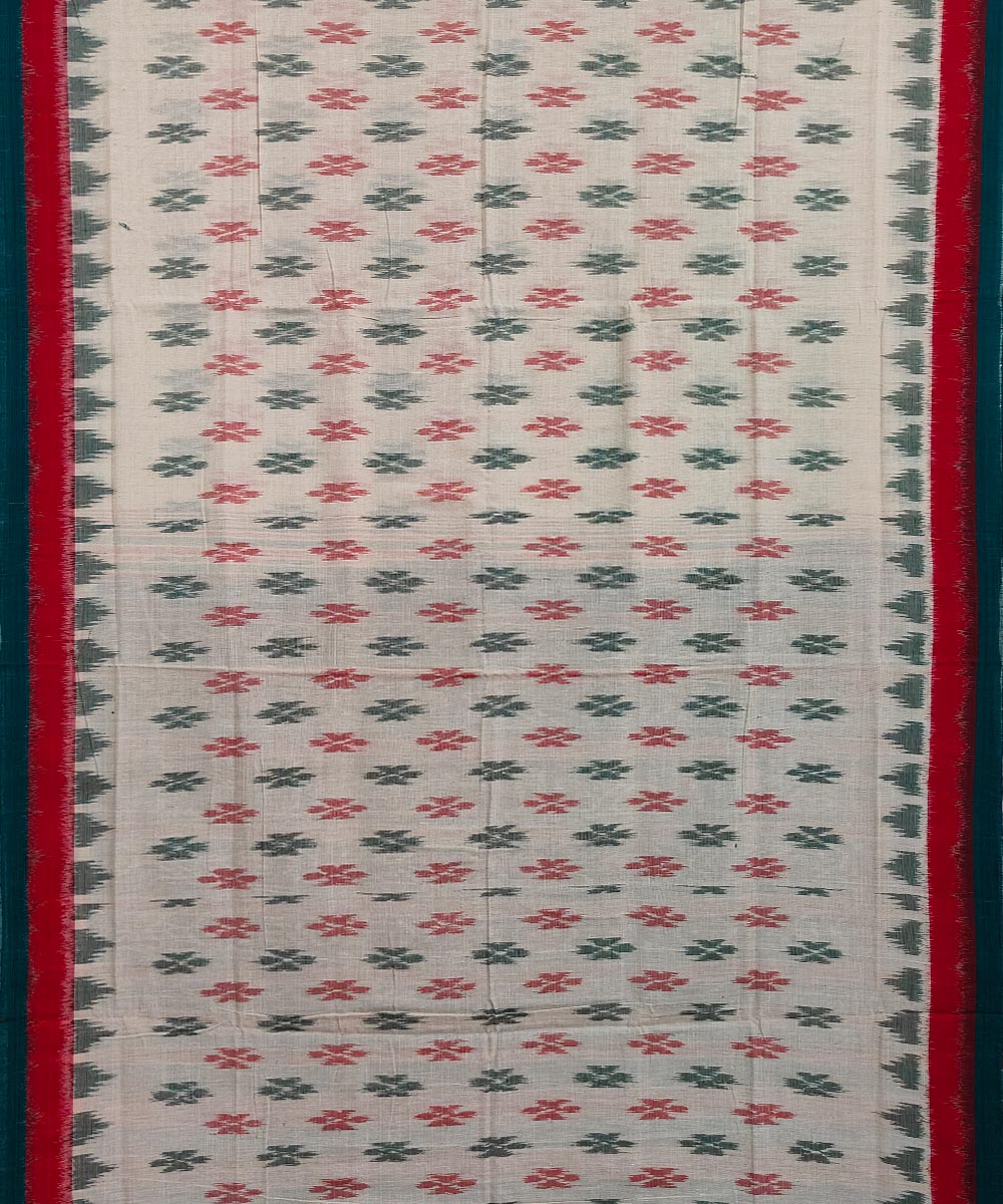 White red Cotton Handwoven Nuapatna Saree