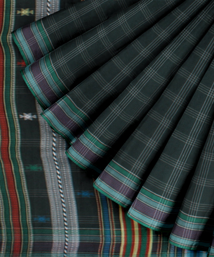 Dark green checked kala cotton handloom bhujodi saree