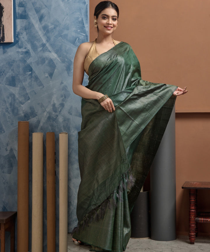 Dark green handwoven chhatisgarh tussar silk saree