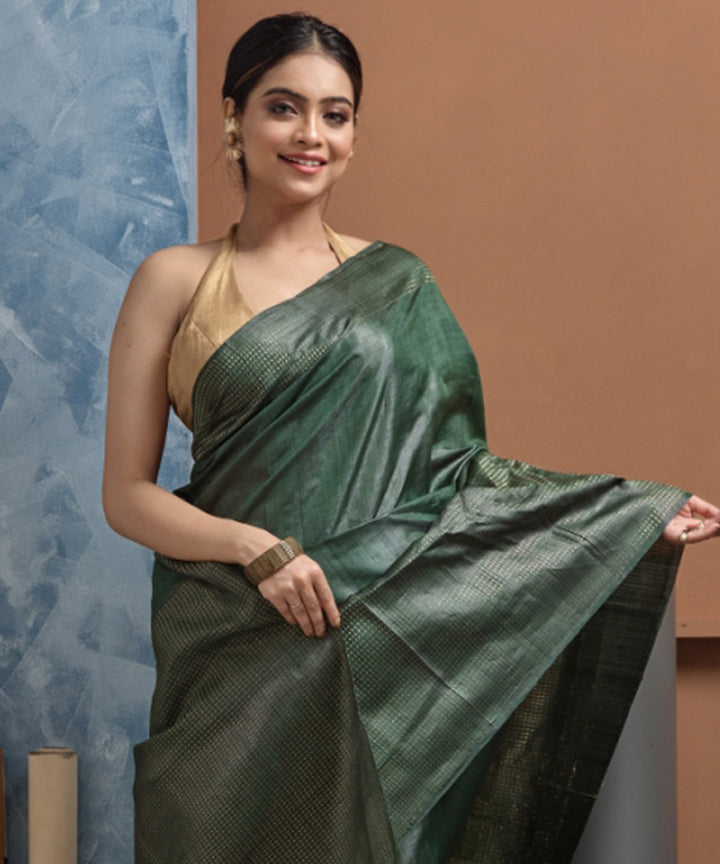 Dark green handwoven chhatisgarh tussar silk saree