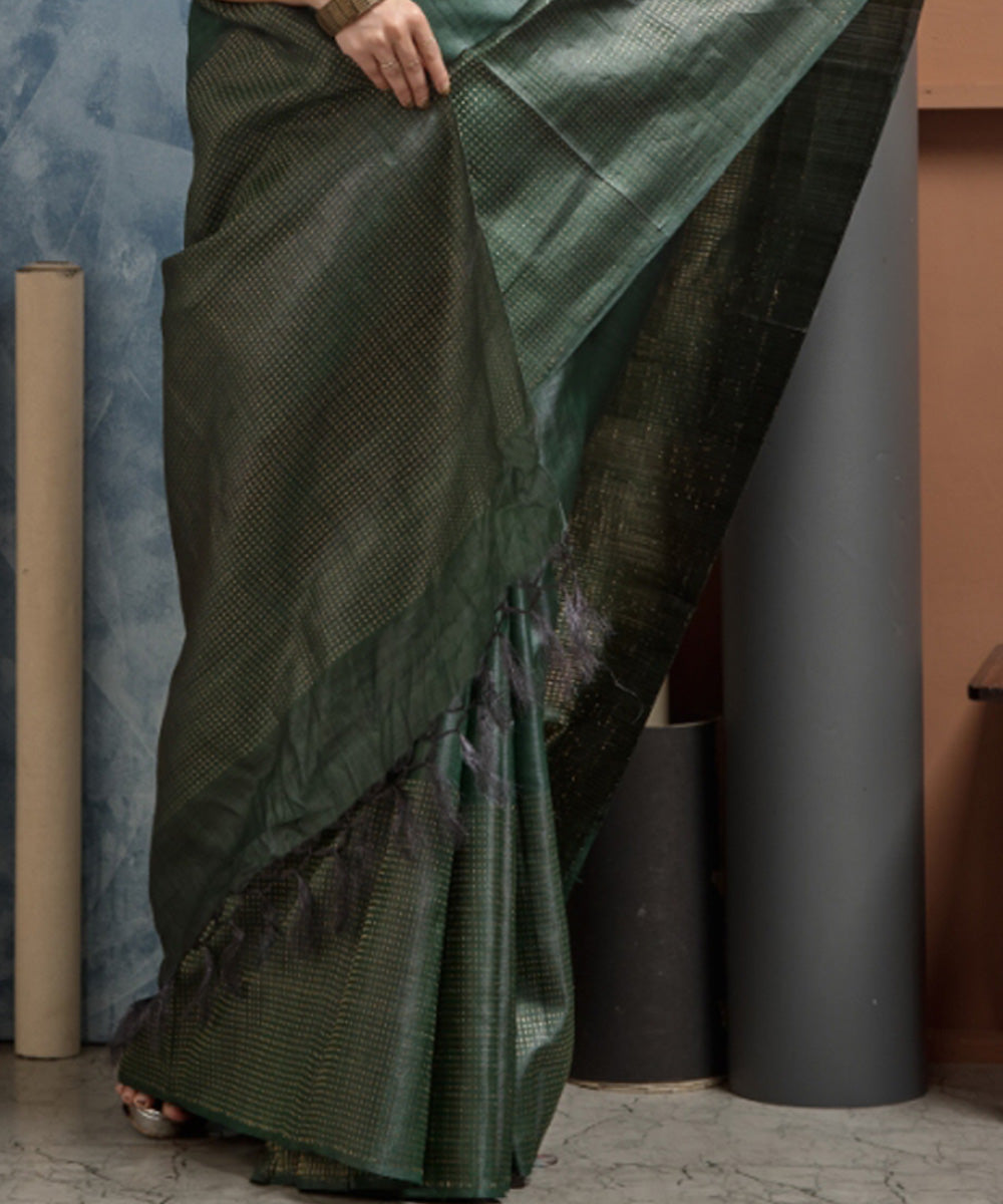 Dark green handwoven chhatisgarh tussar silk saree