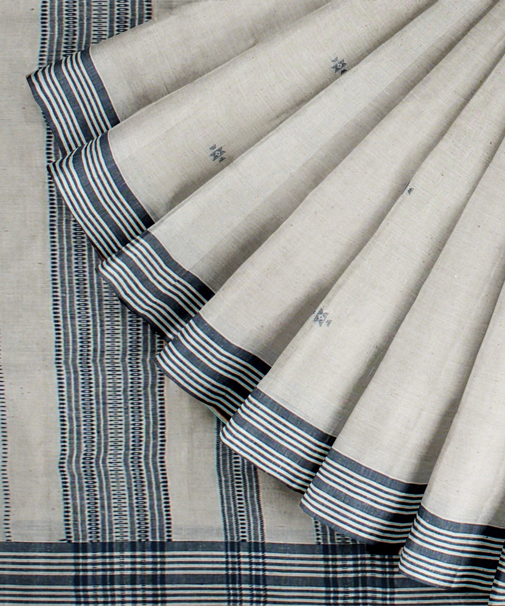 Off white blue fine cotton handloom bhujodi saree