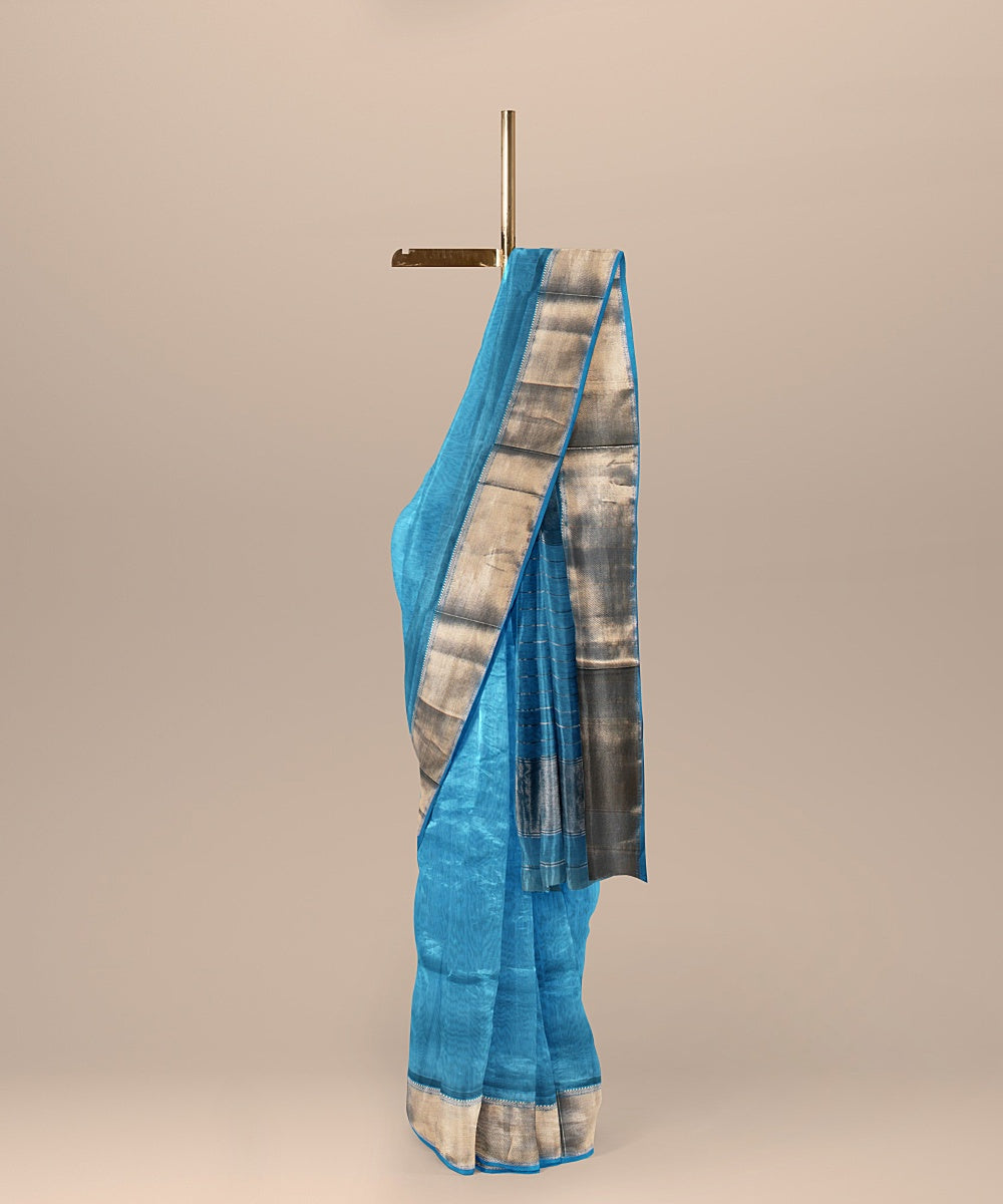 Sea green handloom cotton silk maheshwari saree