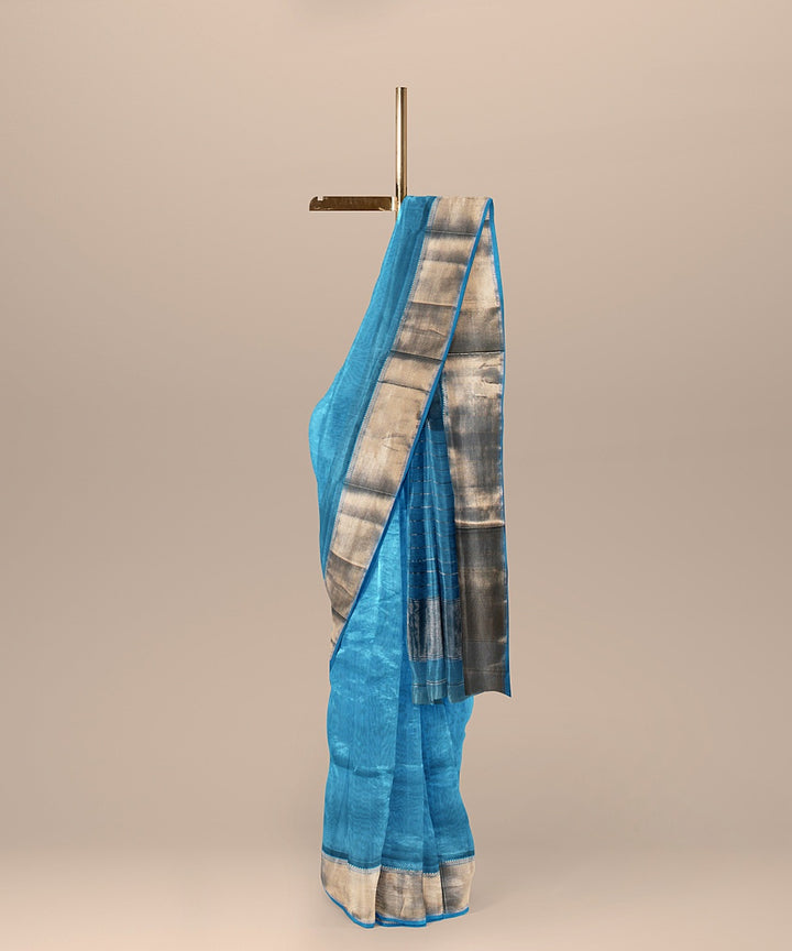 Sea blue handloom cotton silk maheshwari saree