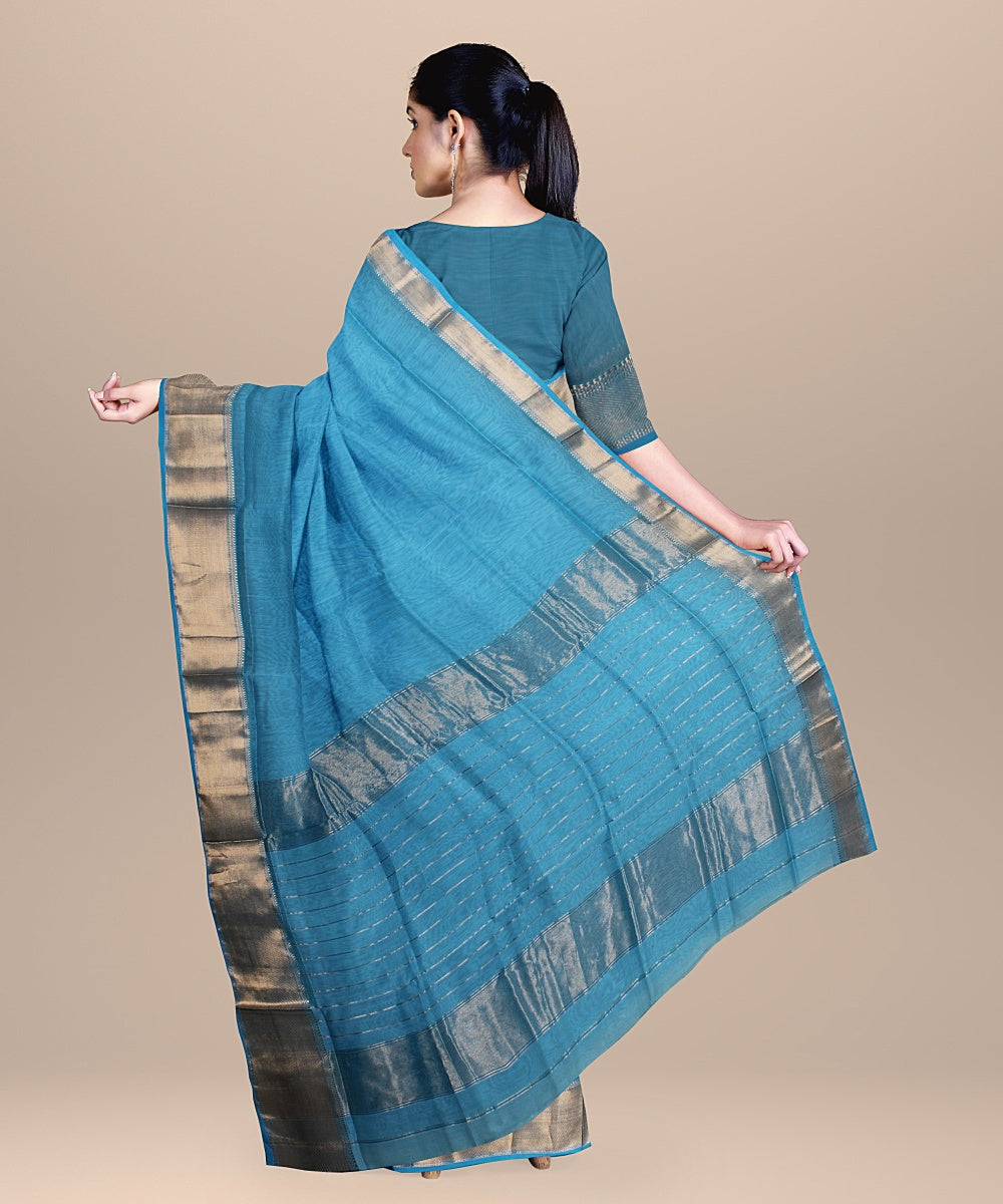 Sea green handloom cotton silk maheshwari saree