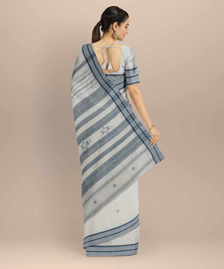 Off white blue fine cotton handloom bhujodi saree
