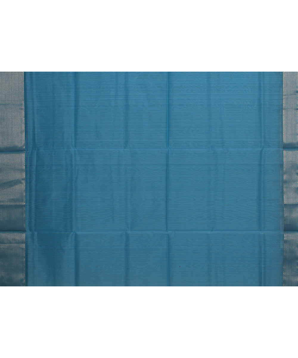 Sea blue handloom cotton silk maheshwari saree