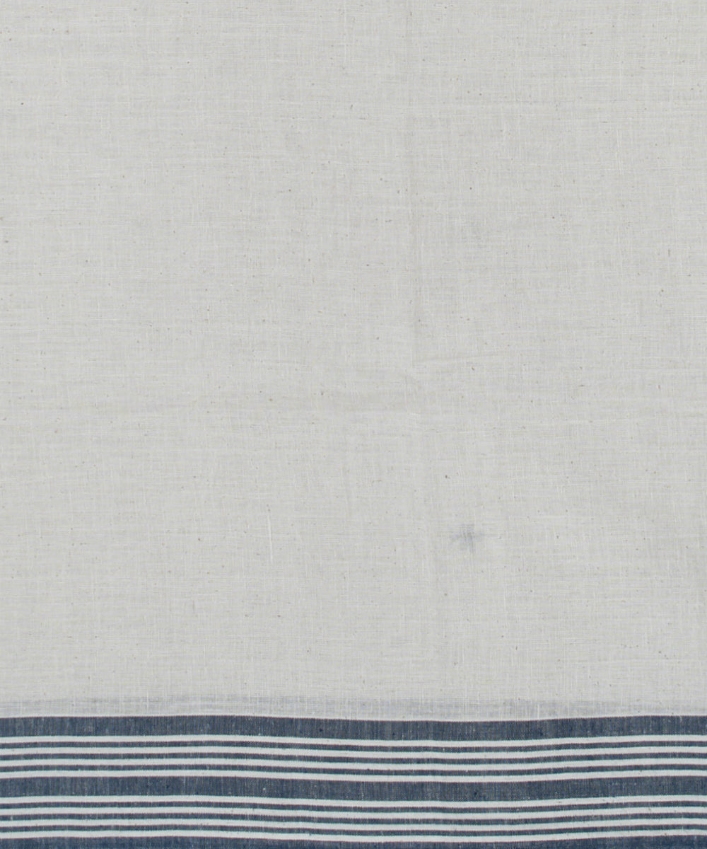 Off white blue fine cotton handloom bhujodi saree