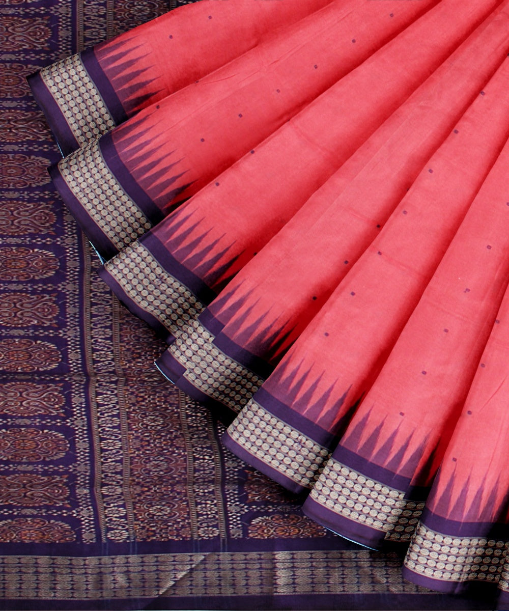 Pink blue silk handloom bomkai saree