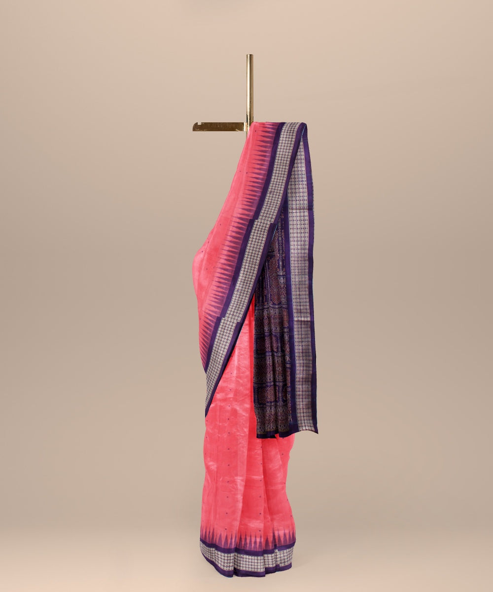 Pink blue silk handloom bomkai saree